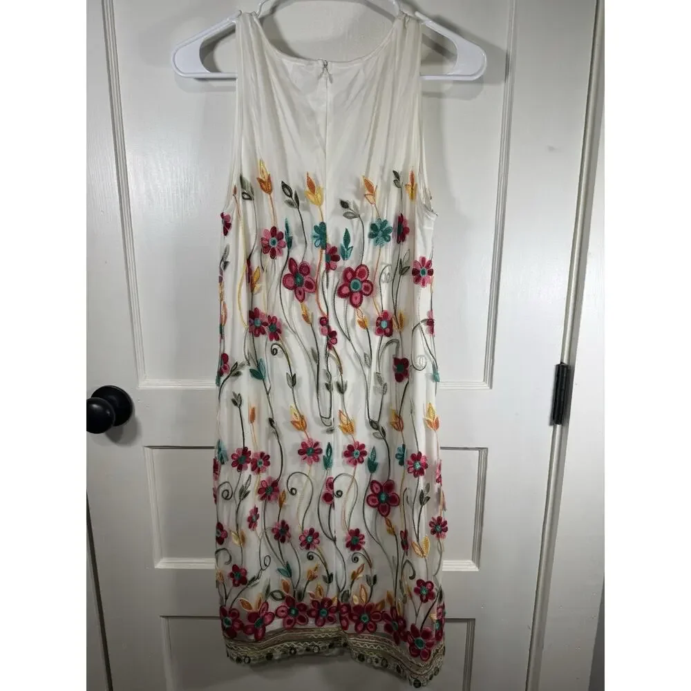 Esqualo Embroidered Floral Dress, New W/Tags, Sz 6, Brunch, Garden Party, Preppy
